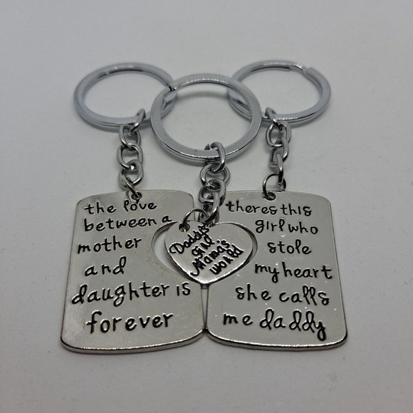 Family Keychains Mother Father Daughter Key Ring Gift Set - Picture 1 of 9